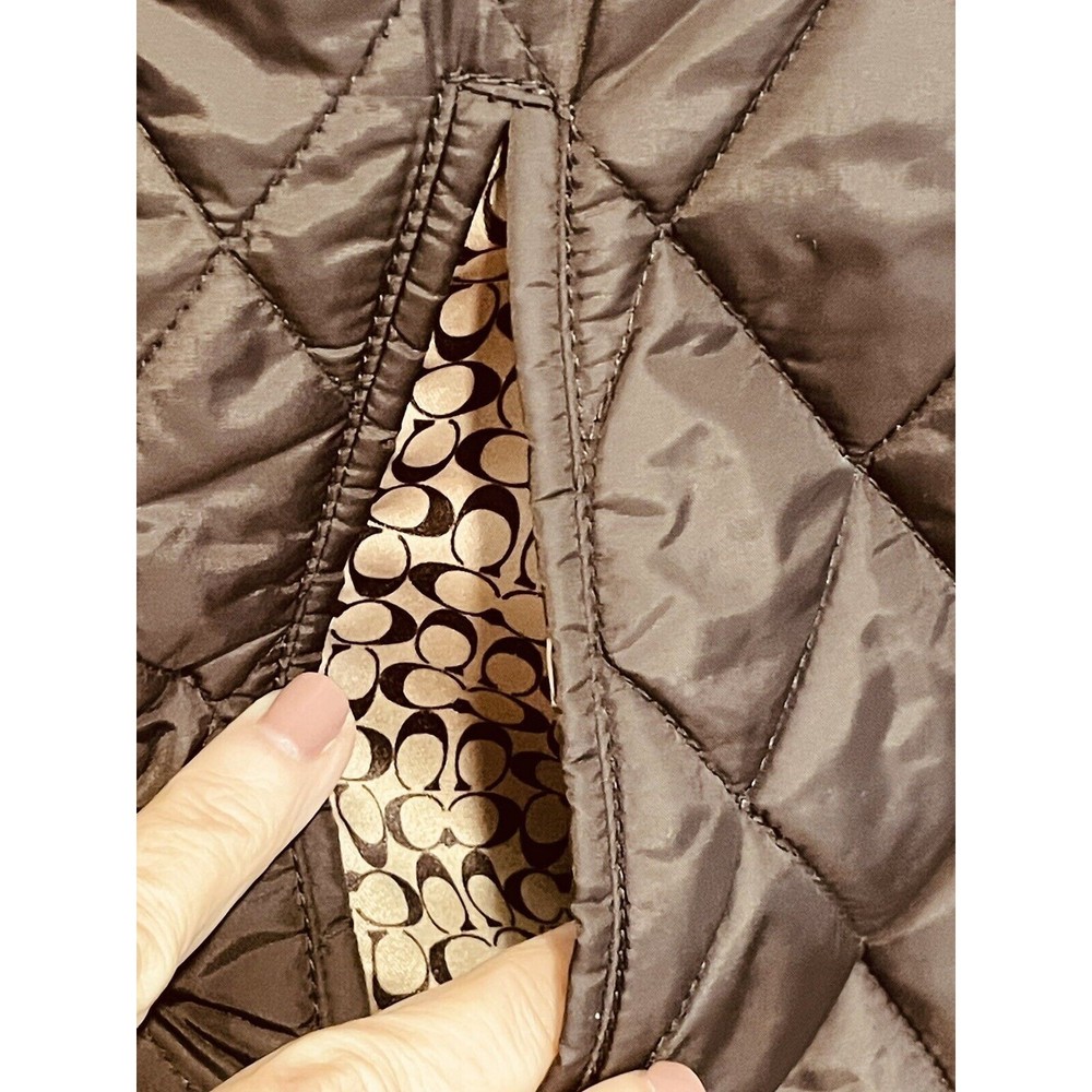 Coach Signature C Quilted Riding Jacket Brown Sz M Button Front - Picture 4 of 5
